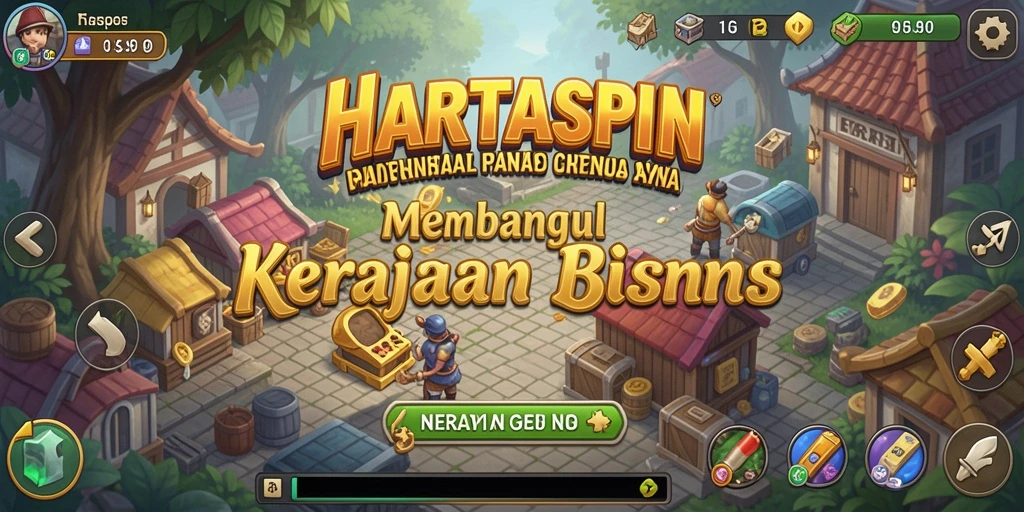 Tangkapan layar HARTASPIN menampilkan gameplay manajemen bisnis yang intens.